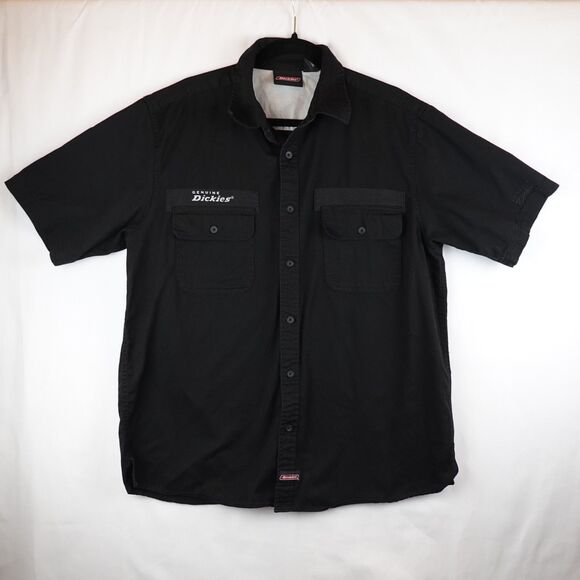 Vtg Genuine Dickies Men’s Work Shirt XL Black 100% Cotton Short Sleeve Button Up - Picture 1 of 10